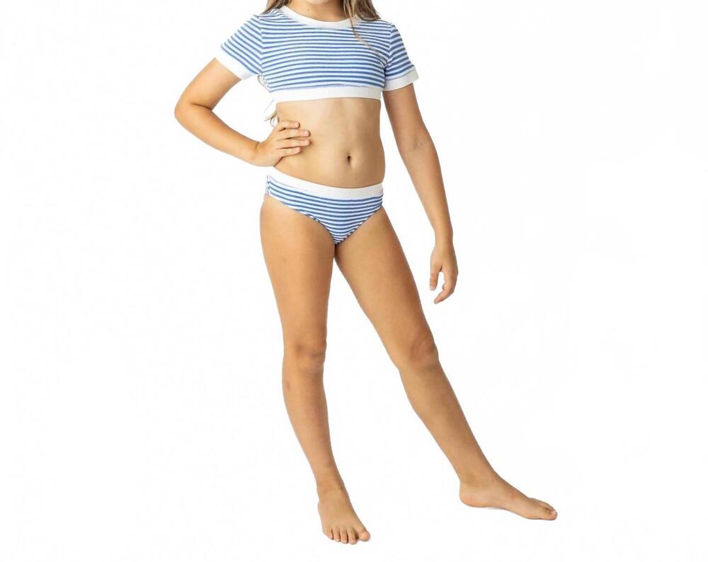 NEW SHADE CRITTERS girls carys ribbed crop 2 piece bikini in cobalt striped